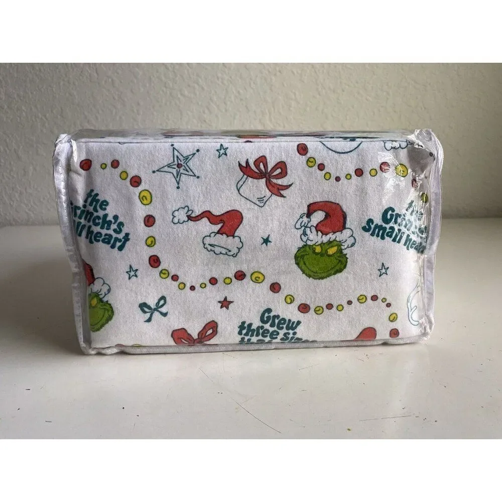 4 Pc Dr. Seuss The Grinch QUEEN Size Cotton Flannel Sheet Set Christmas Soft NEW